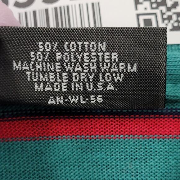 Vintage 90s MOD Striped Polo Shirt Large 22x27 Green Red - Picture 6 of 14